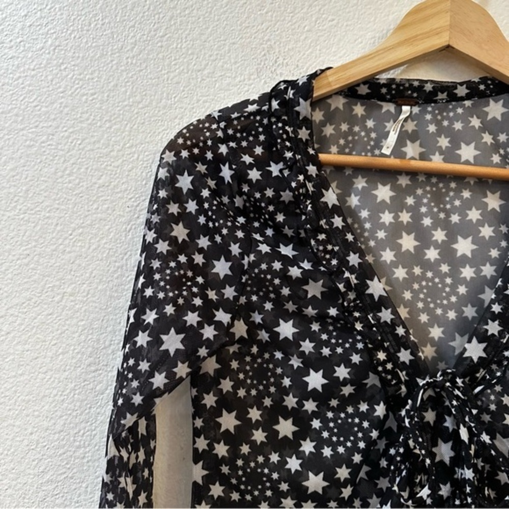Free People Marne Star Print Sheer Mesh‎ Tie Front Coquette Blouse Top Size S - Picture 4 of 13